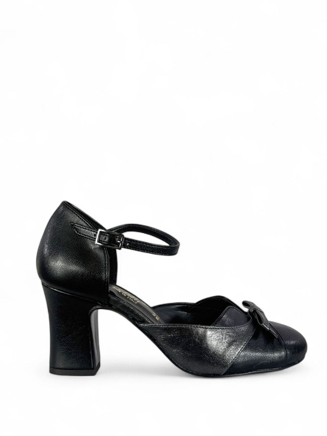 BOTTEGA LOTTI Marijane in ecopelle bicolore con fiocco 7cm nero