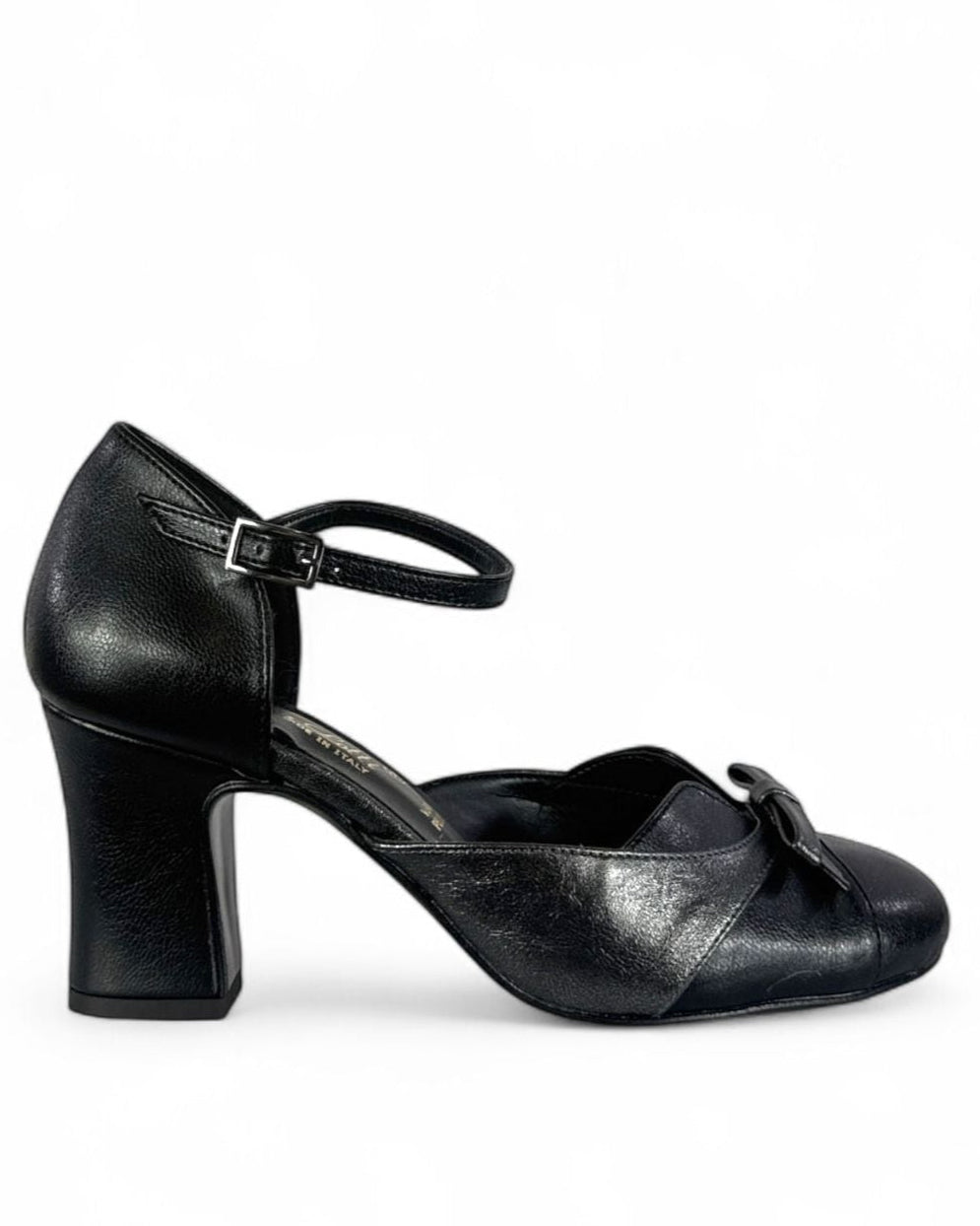 BOTTEGA LOTTI Marijane in ecopelle bicolore con fiocco 7cm nero