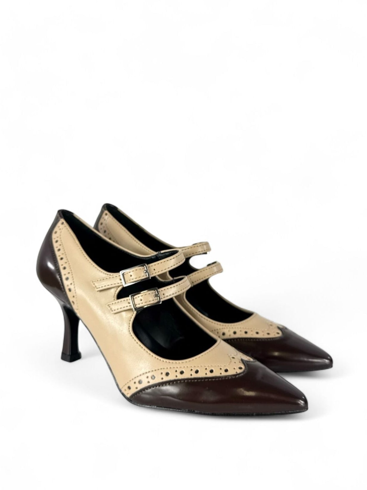 BOTTEGA LOTTI Mary jane donna in ecopelle bicolore 7cm tortora