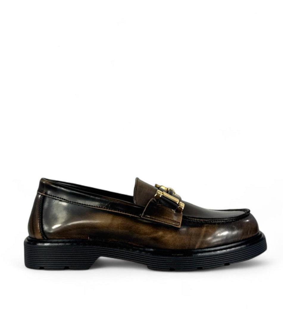 BOTTEGA LOTTI Mocassini in ecopelle spazzolata con morsetto oro taupe