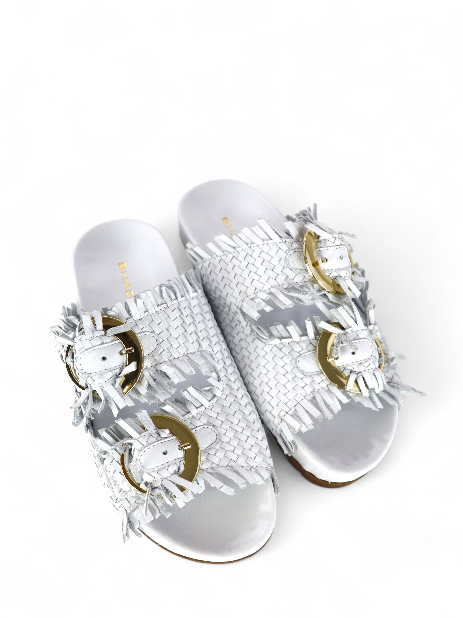 Shaddy ciabatta donna due fasce in pelle intrecciata bianca
