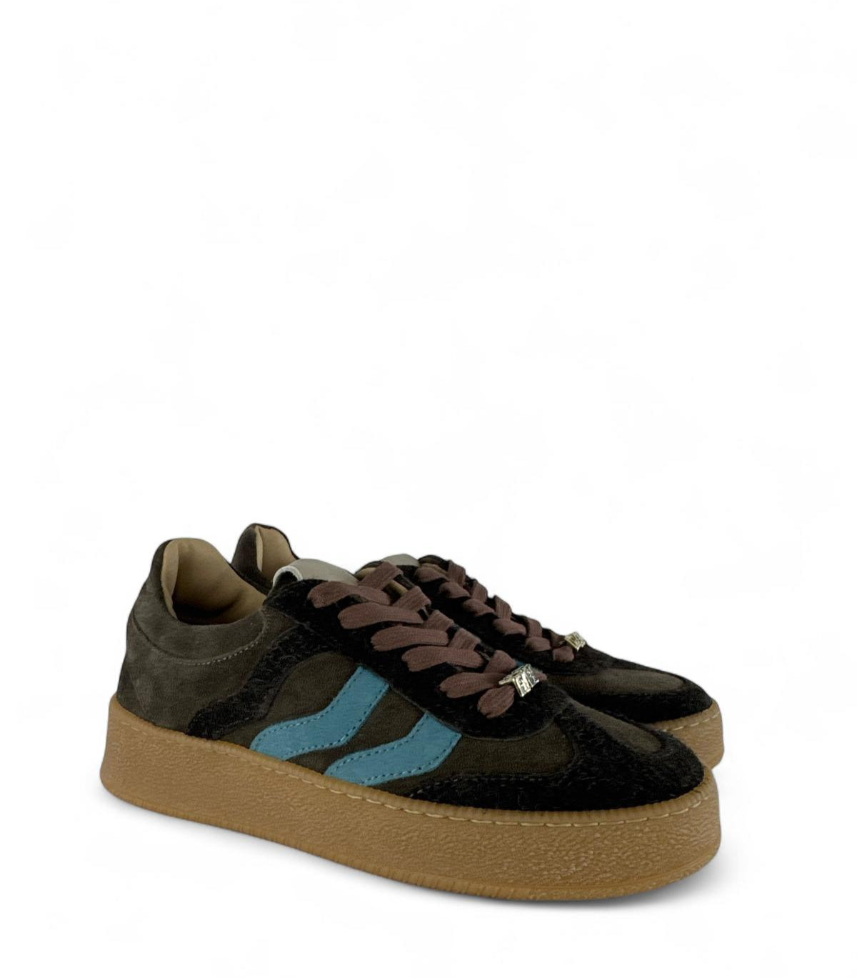 MELINE Sneaker donna in suede dettagli in pelle marrone