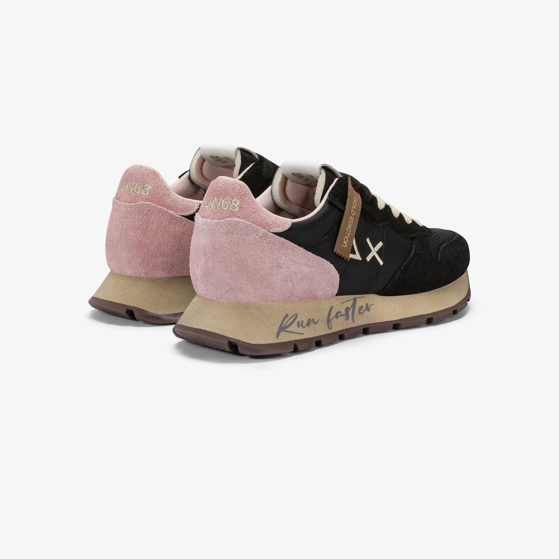 SUN68 Sneaker donna stile vintage in nylon mesh suede nero e rosa