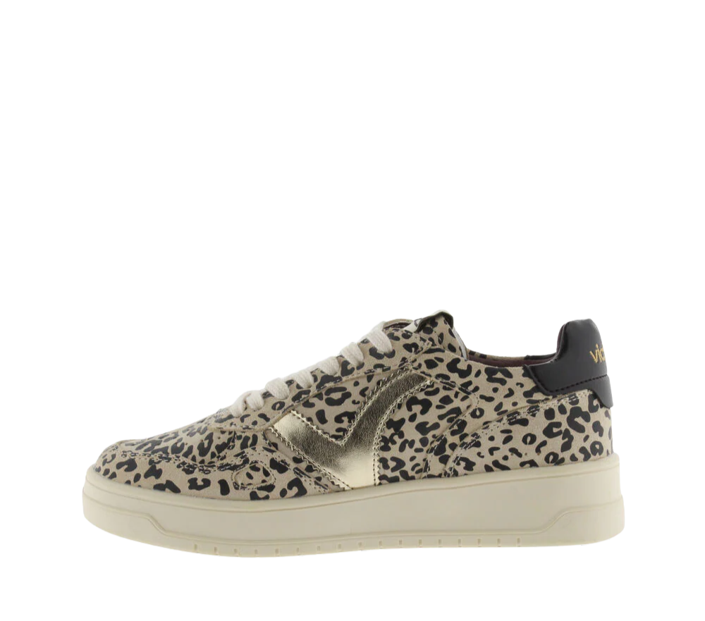 VICTORIA Sneakers donna in pelle con logo platino leopardo