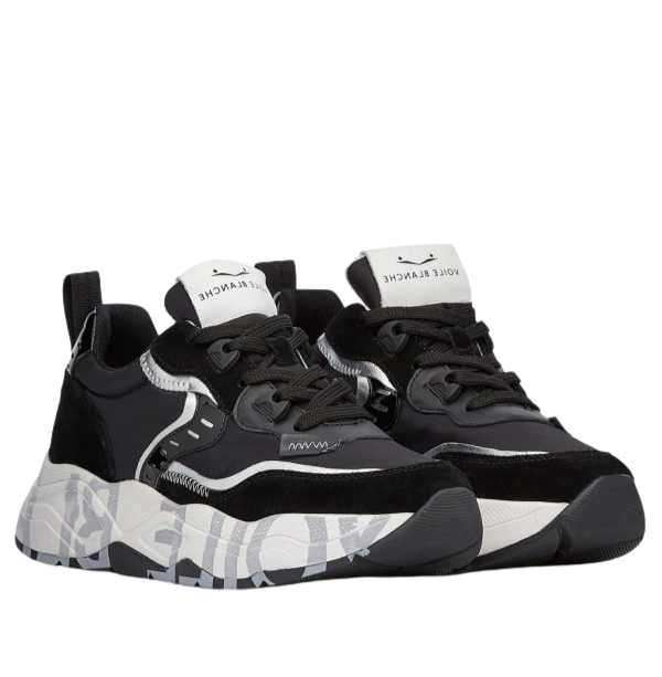 VOILE BLANCHE Sneaker donna dettagli laminati argento nero