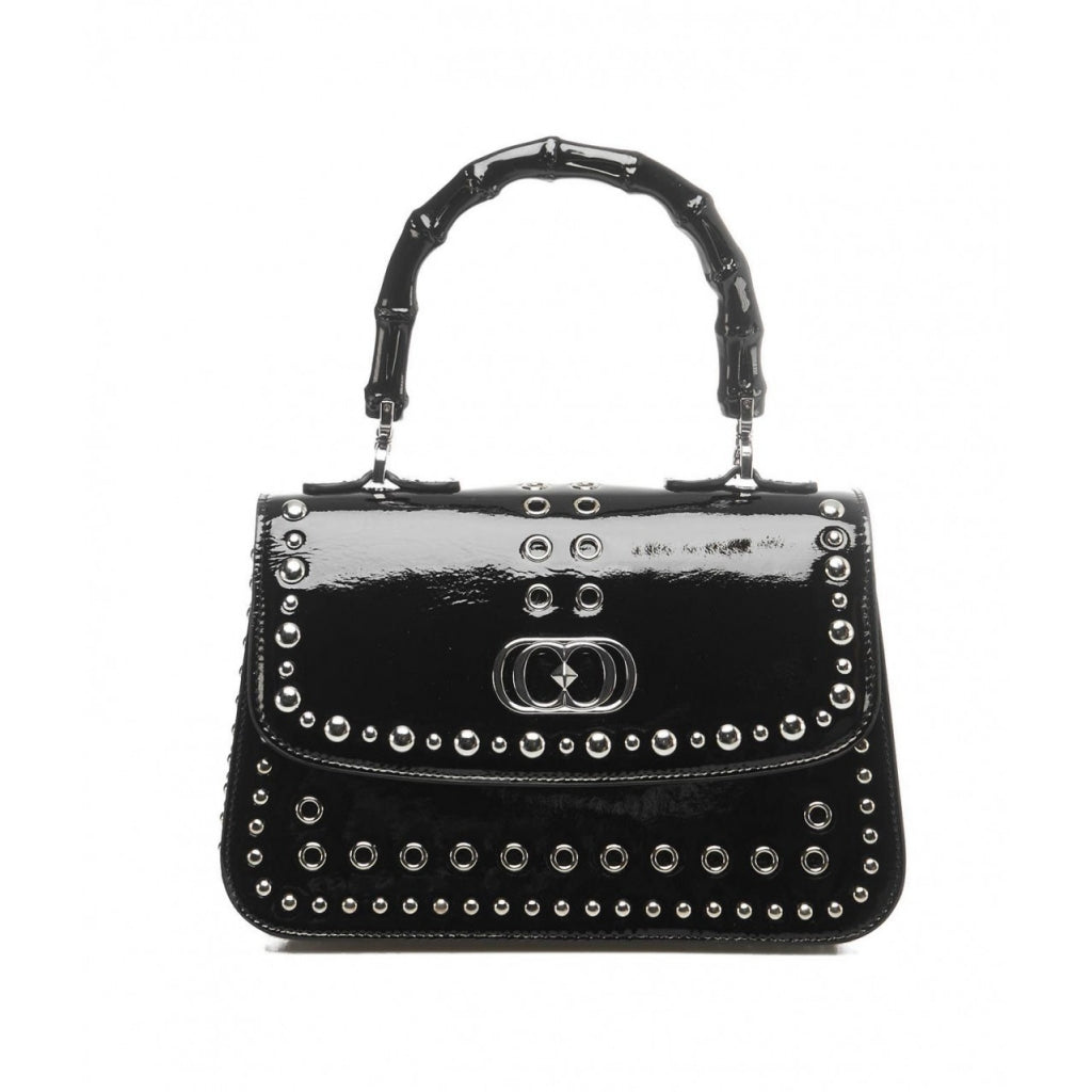 La Carrie Borsa a mano nero Manico bamboo borchie silver