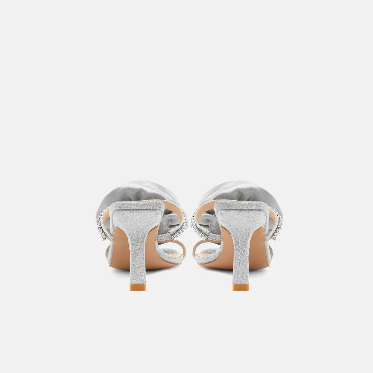 TwentyFourHaitch mules donna in lurex argento con listino gioiello e fiore in satin