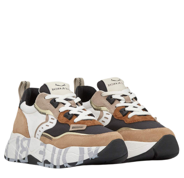 VOILE BLANCHE Sneaker donna suede fabric nylon dettagli pelle marroni