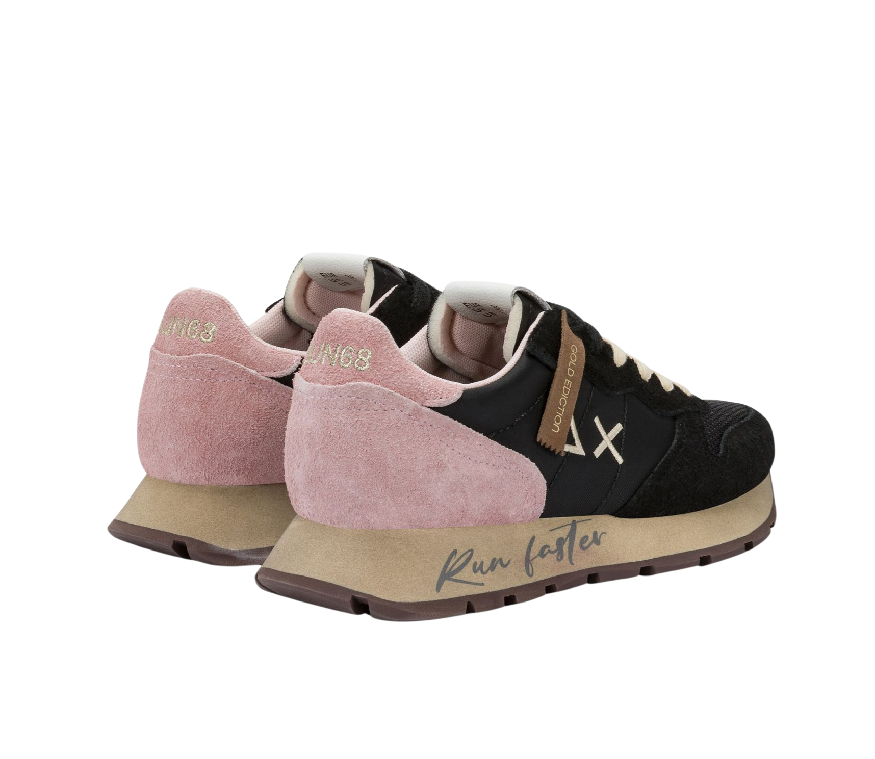 SUN68 Sneaker donna stile vintage in nylon mesh suede nero e rosa