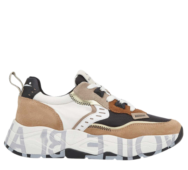 VOILE BLANCHE Sneaker donna suede fabric nylon dettagli pelle marroni