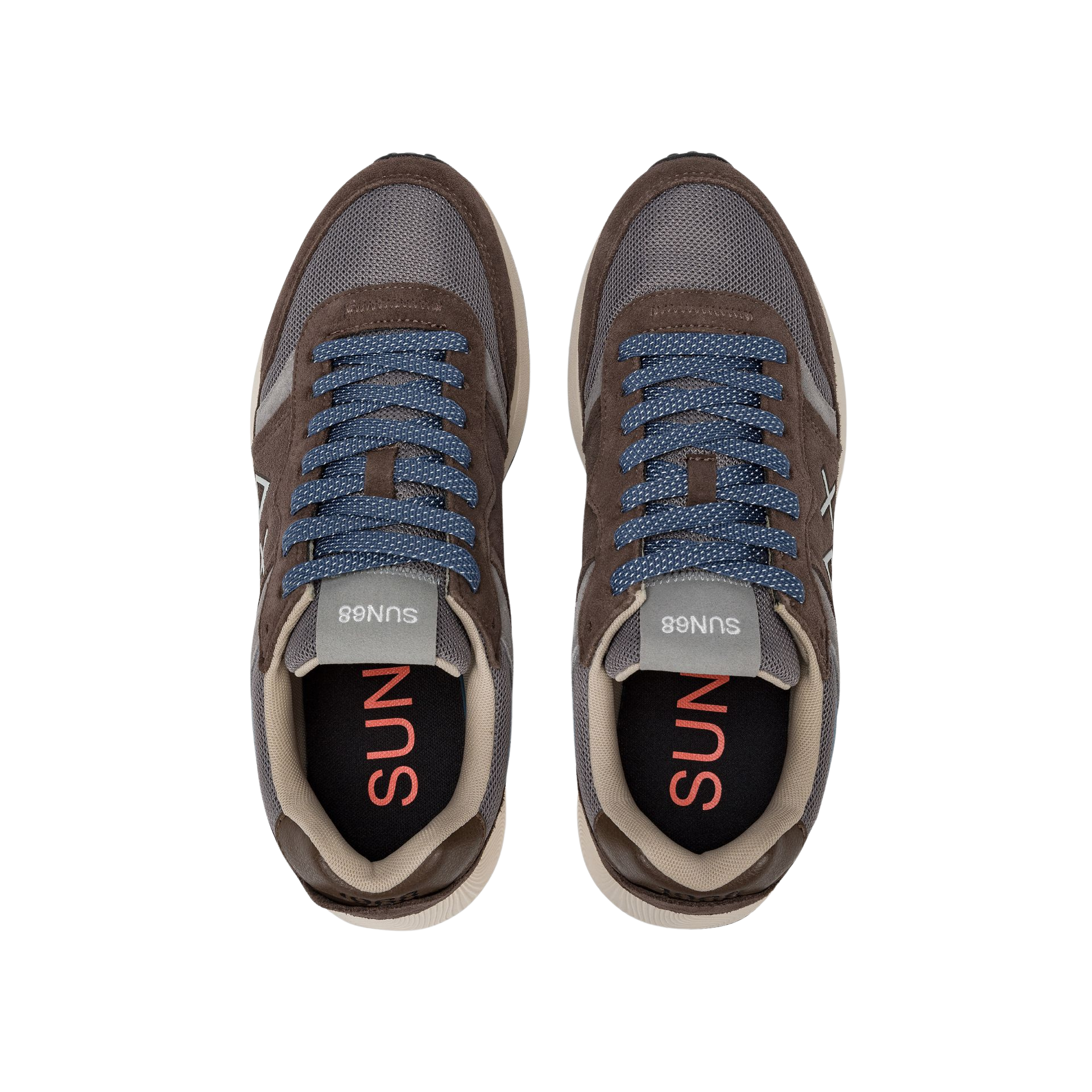 SUN68 Sneakers uomo in suede e mesh marrone