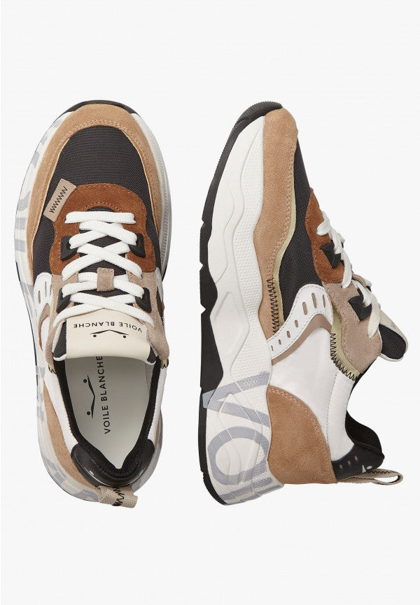 VOILE BLANCHE Sneaker donna suede fabric nylon dettagli pelle marroni