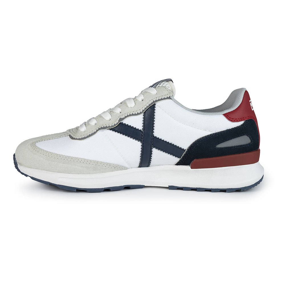 Munich Sneaker uomo tela bianca e suede ghiaccio con dettagli blu e rosso