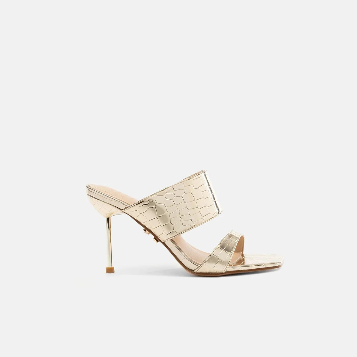 TwentyFourHaitch mules donna in effetto croco specchiato oro