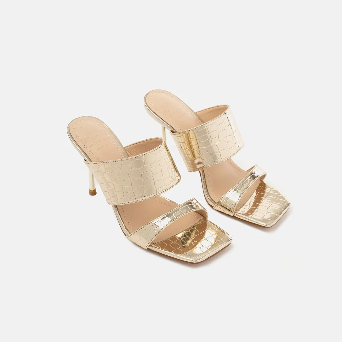 TwentyFourHaitch mules donna in effetto croco specchiato oro