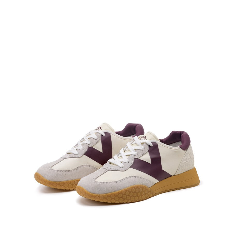 Kehnoo sneaker uomo in nylon e suede bianco con logo e toppone bordeaux