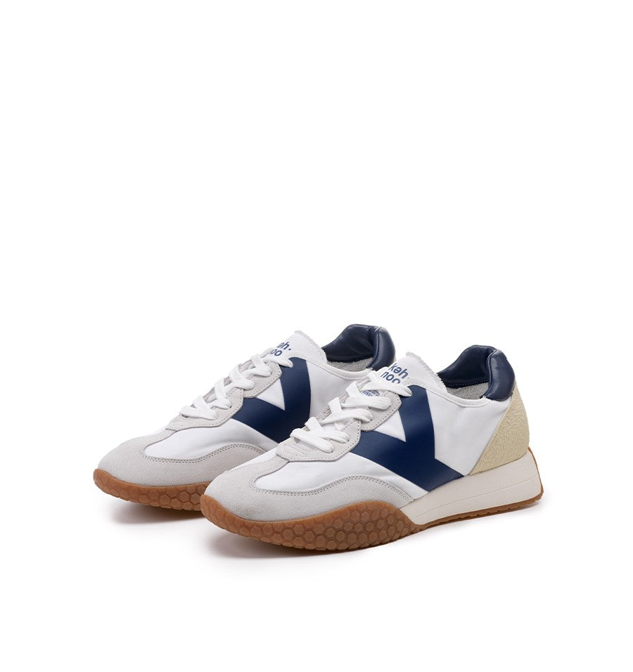 Kehnoo sneaker uomo in nylon e suede bianco con logo e dettagli navy