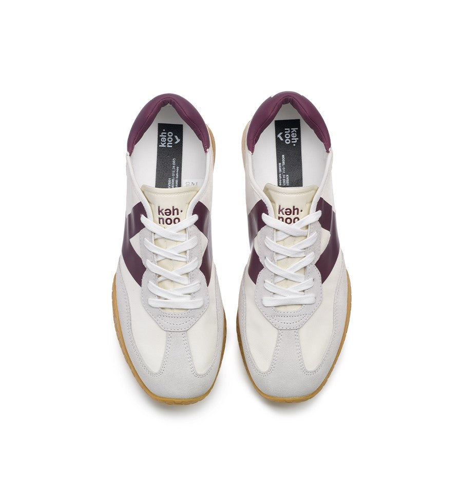 Kehnoo sneaker uomo in nylon e suede bianco con logo e toppone bordeaux