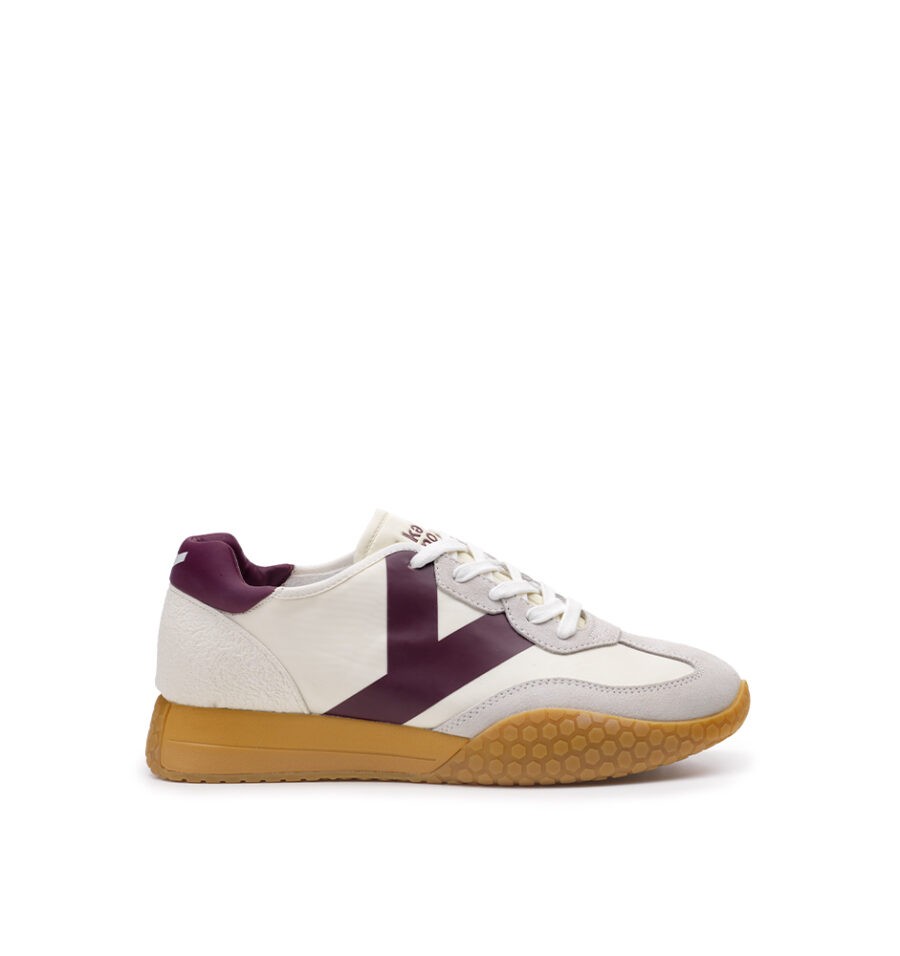 Kehnoo sneaker uomo in nylon e suede bianco con logo e toppone bordeaux