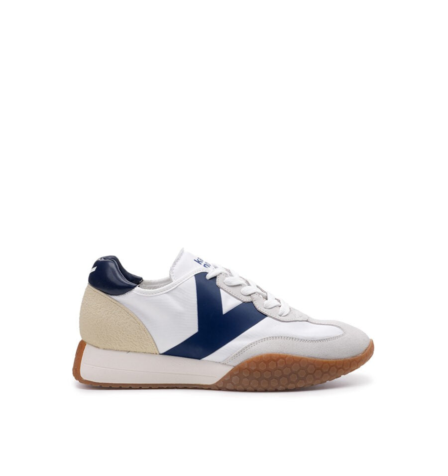Kehnoo sneaker uomo in nylon e suede bianco con logo e dettagli navy