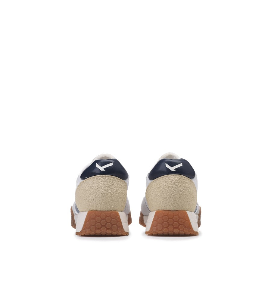 Kehnoo sneaker uomo in nylon e suede bianco con logo e dettagli navy
