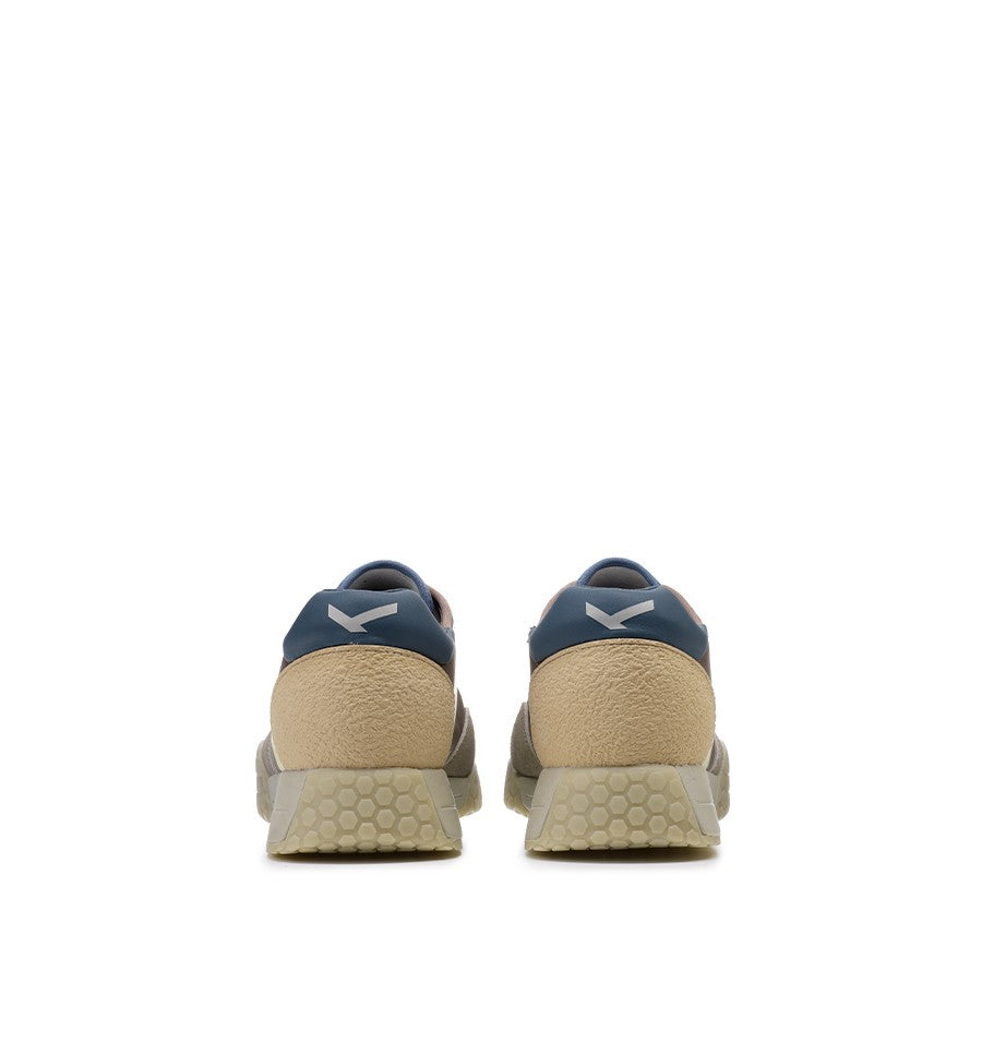 Kehnoo sneaker uomo in nylon e suede khaky con logo lime e dettagli avio