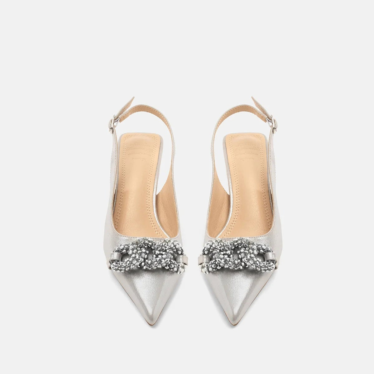 TwentyFourHaitch slingback donna in tessuto glitter argento con intreccio corallini