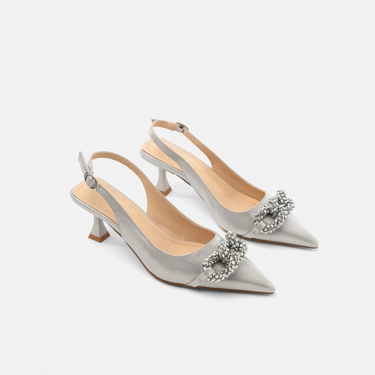 TwentyFourHaitch slingback donna in tessuto glitter argento con intreccio corallini
