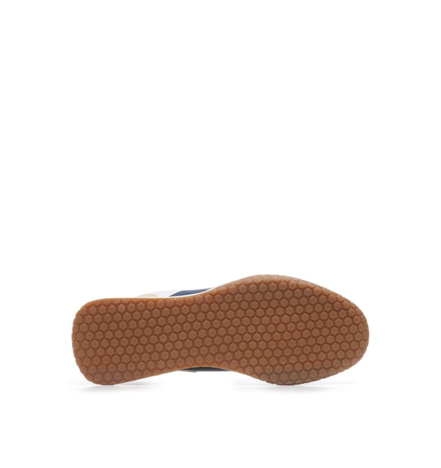 Kehnoo sneaker uomo in nylon e suede bianco con logo e dettagli navy