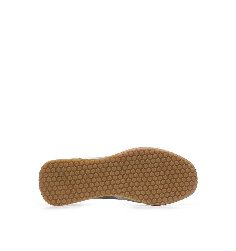 Kehnoo sneaker uomo in nylon e suede bianco con logo e toppone grigio e dettagli beige