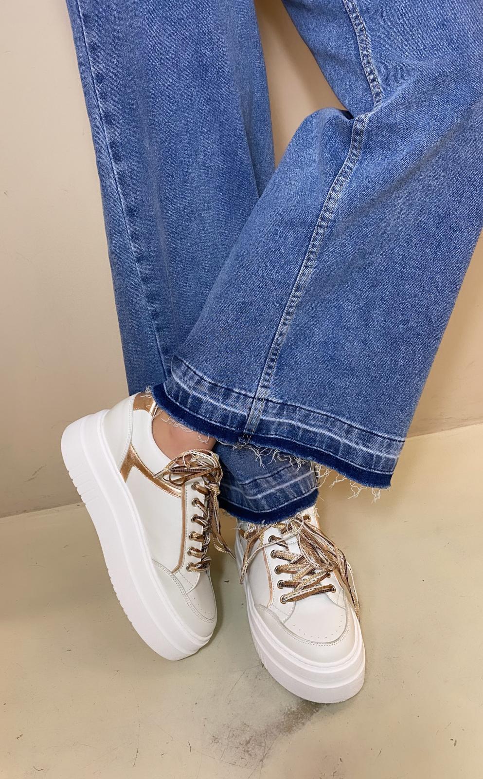 Méliné Sneaker Donna in Pelle Bianco e Cipria