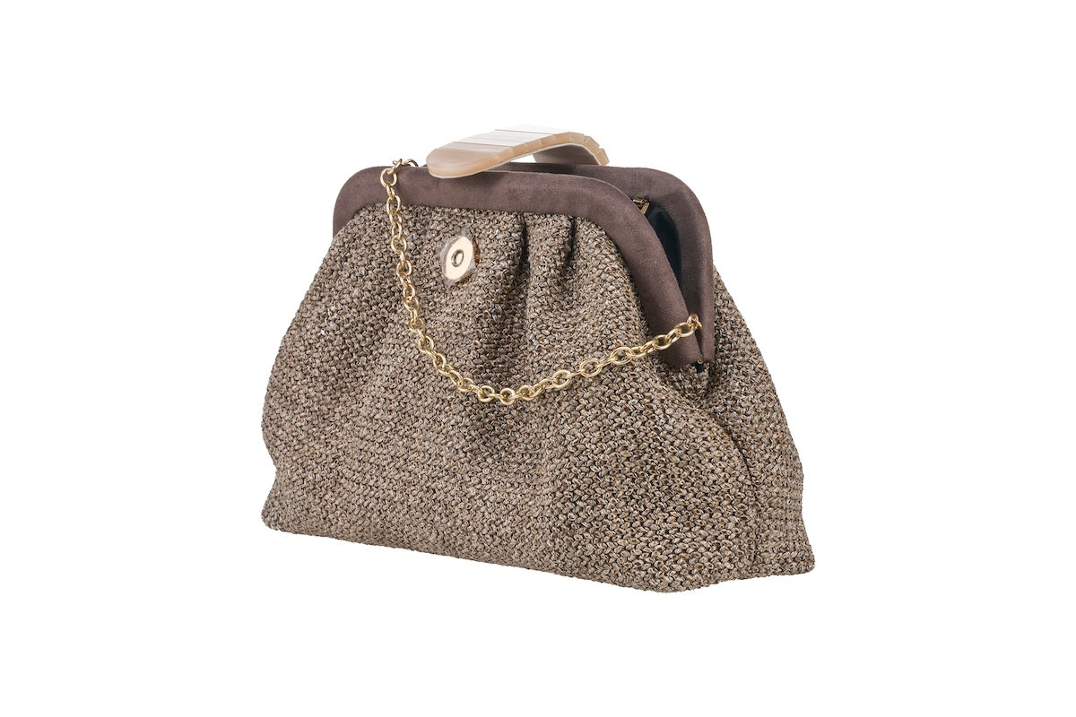 ANNA CECERE POCHETTE RAFIA CAFFÈ
