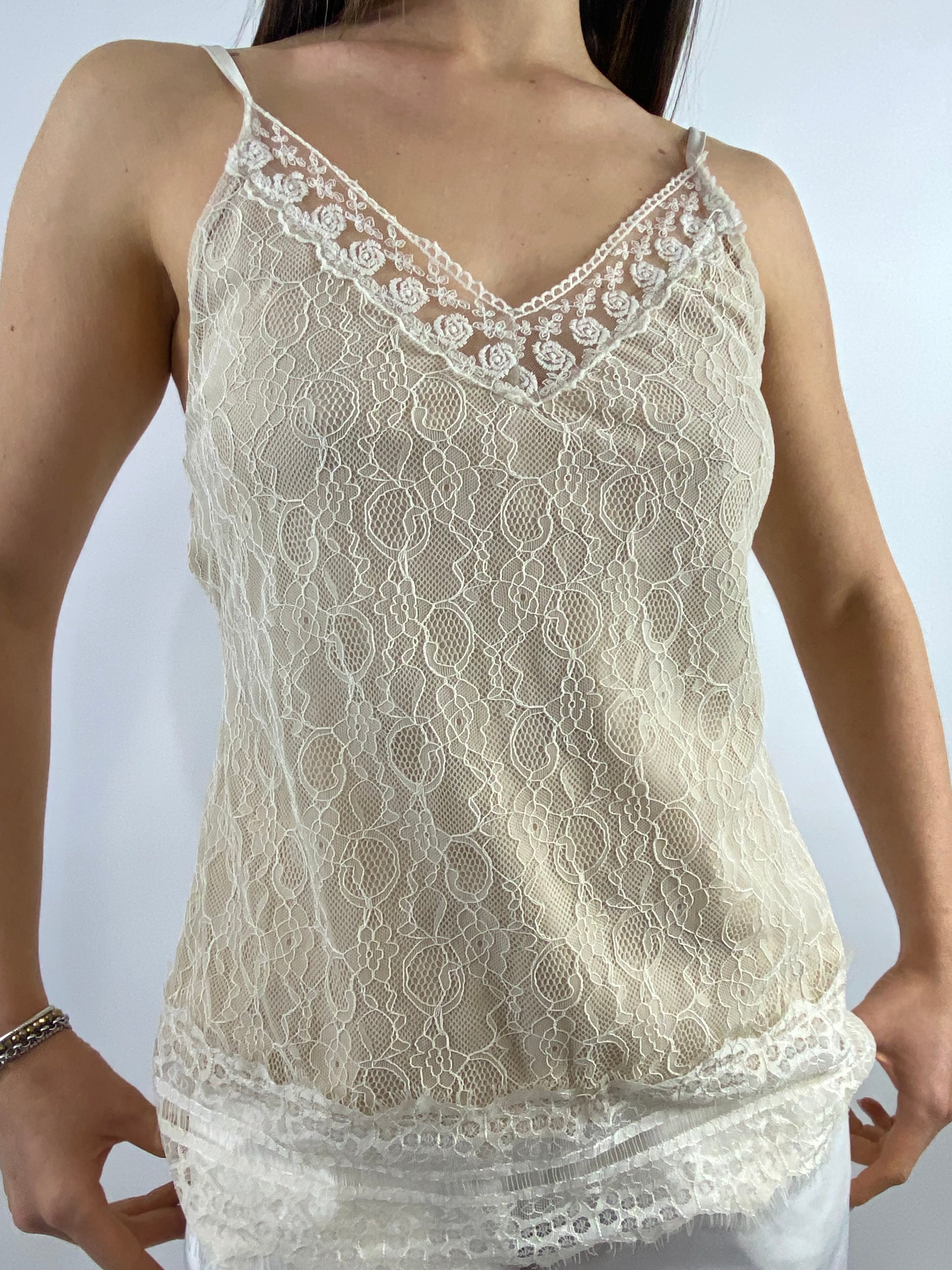 CECILE TOP PIZZO BEIGE