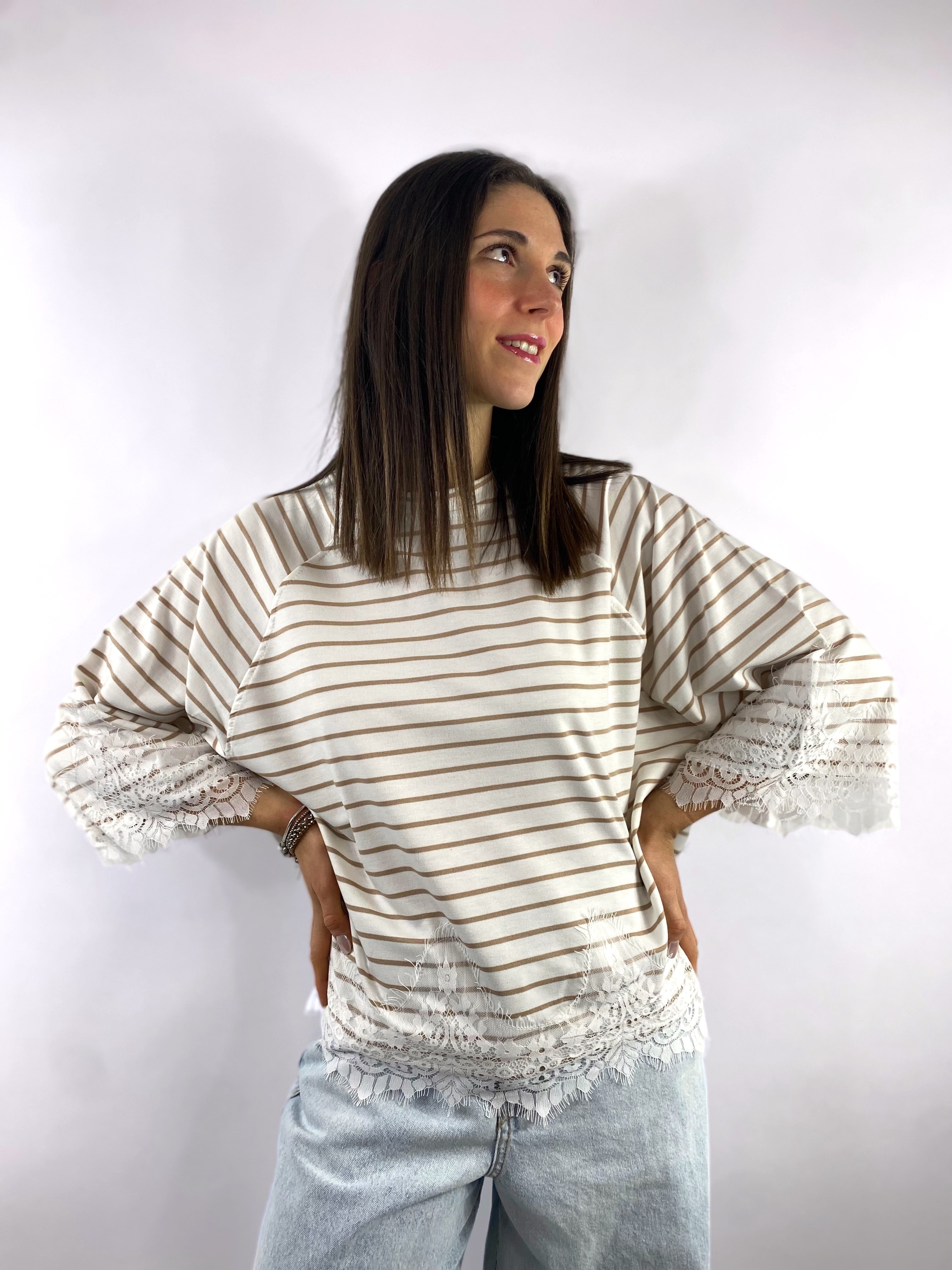 SUSY MIX T-SHIRT RIGHE E PIZZO