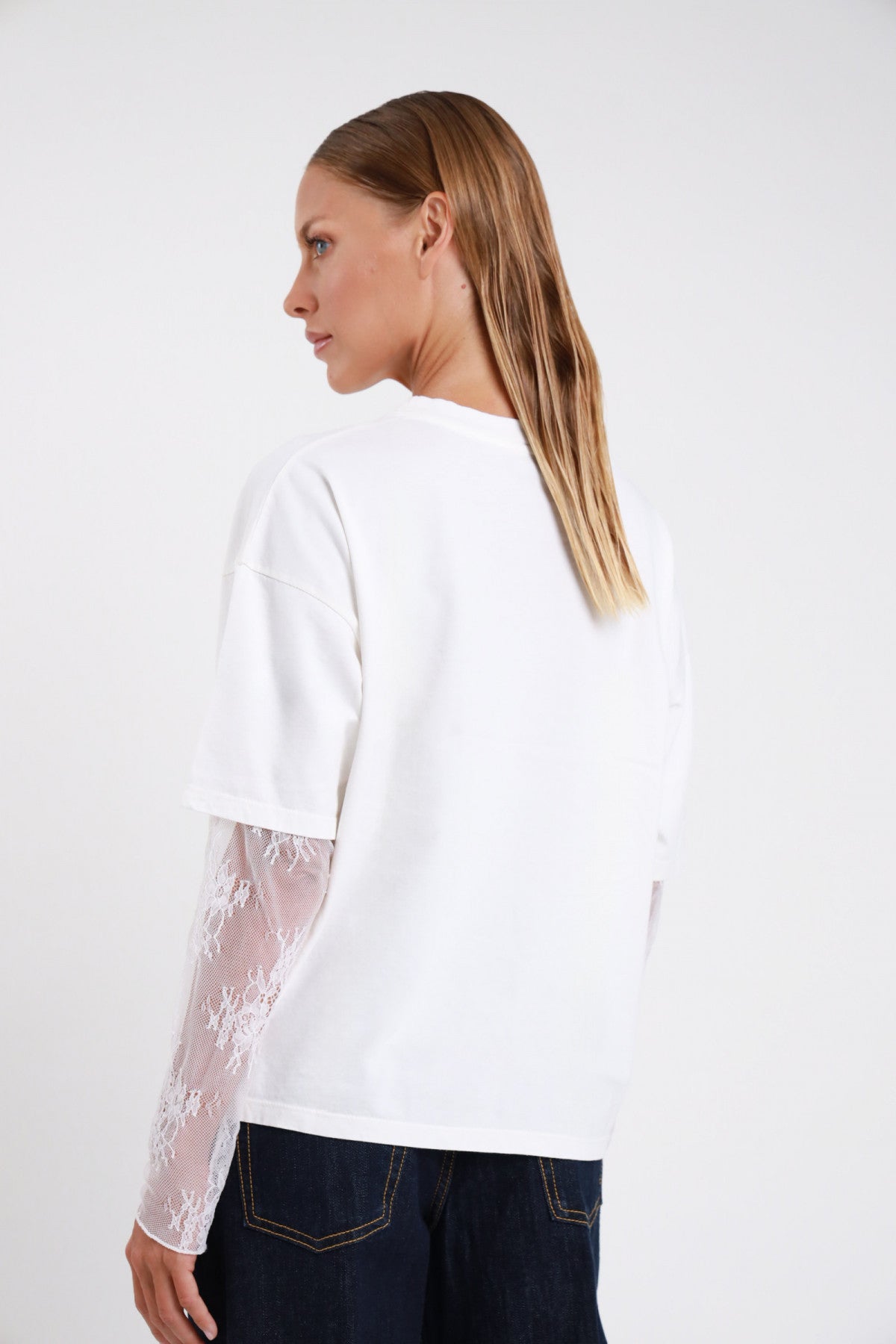 SUSY MIX T-SHIRT MANICA PIZZO LATTE