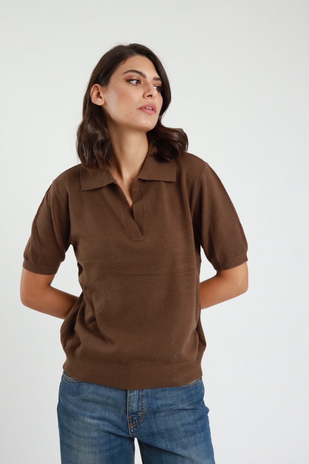 SUSY MIX MAGLIA POLO A MEZZA MANICA MORO