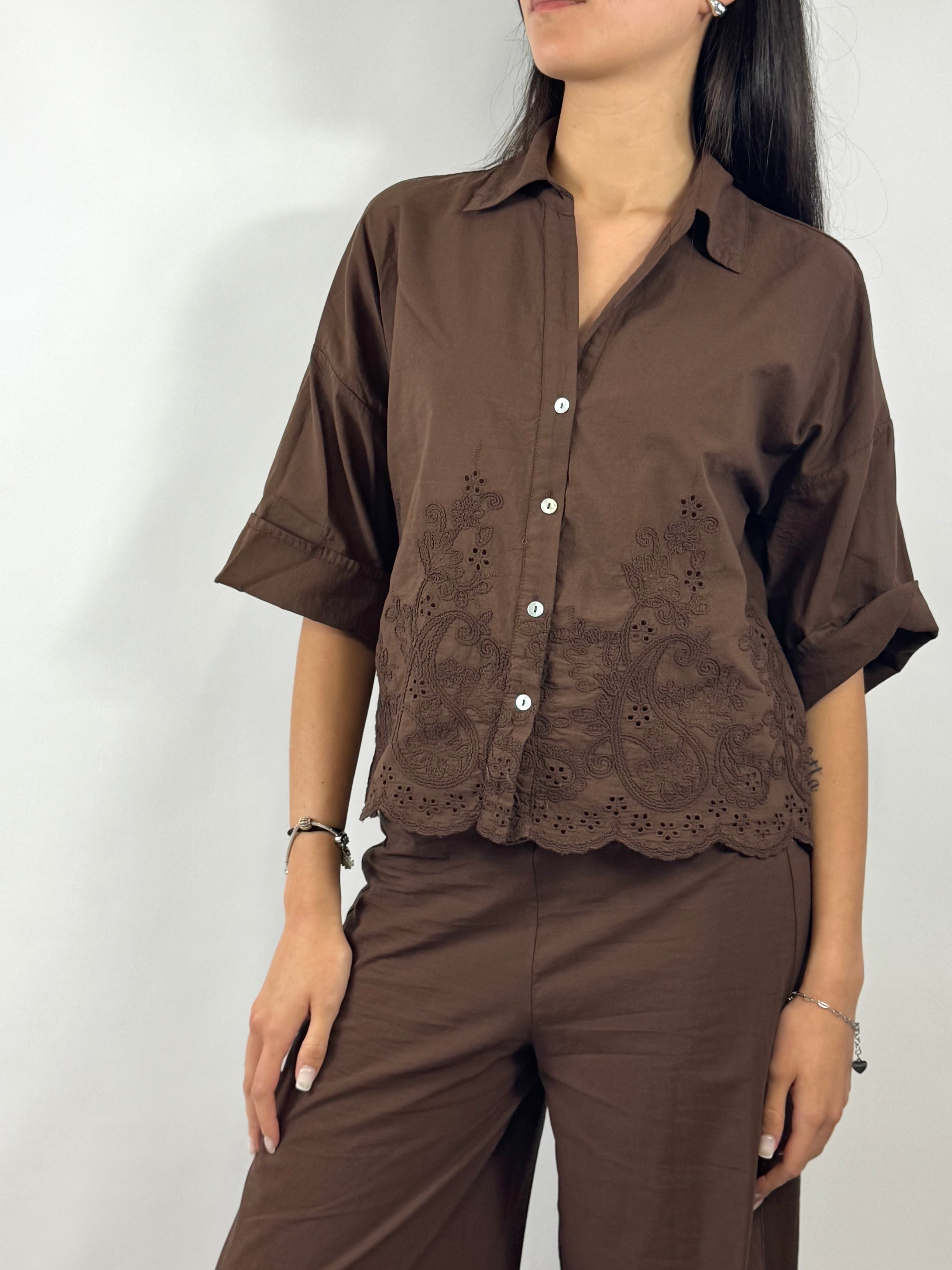 SUSY MIX CAMICIA RICAMI CIOCCOLATO