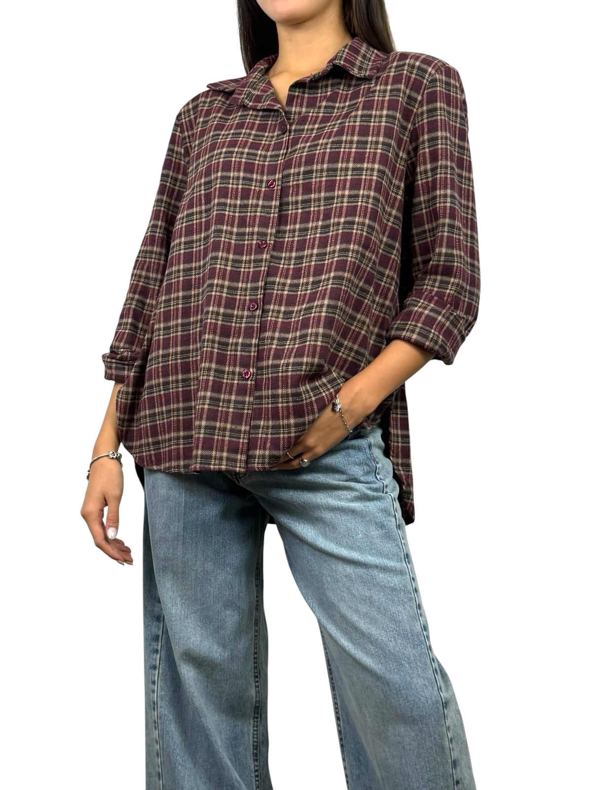 SUSY MIX CAMICIA CHECK CON SPALLINE VINO