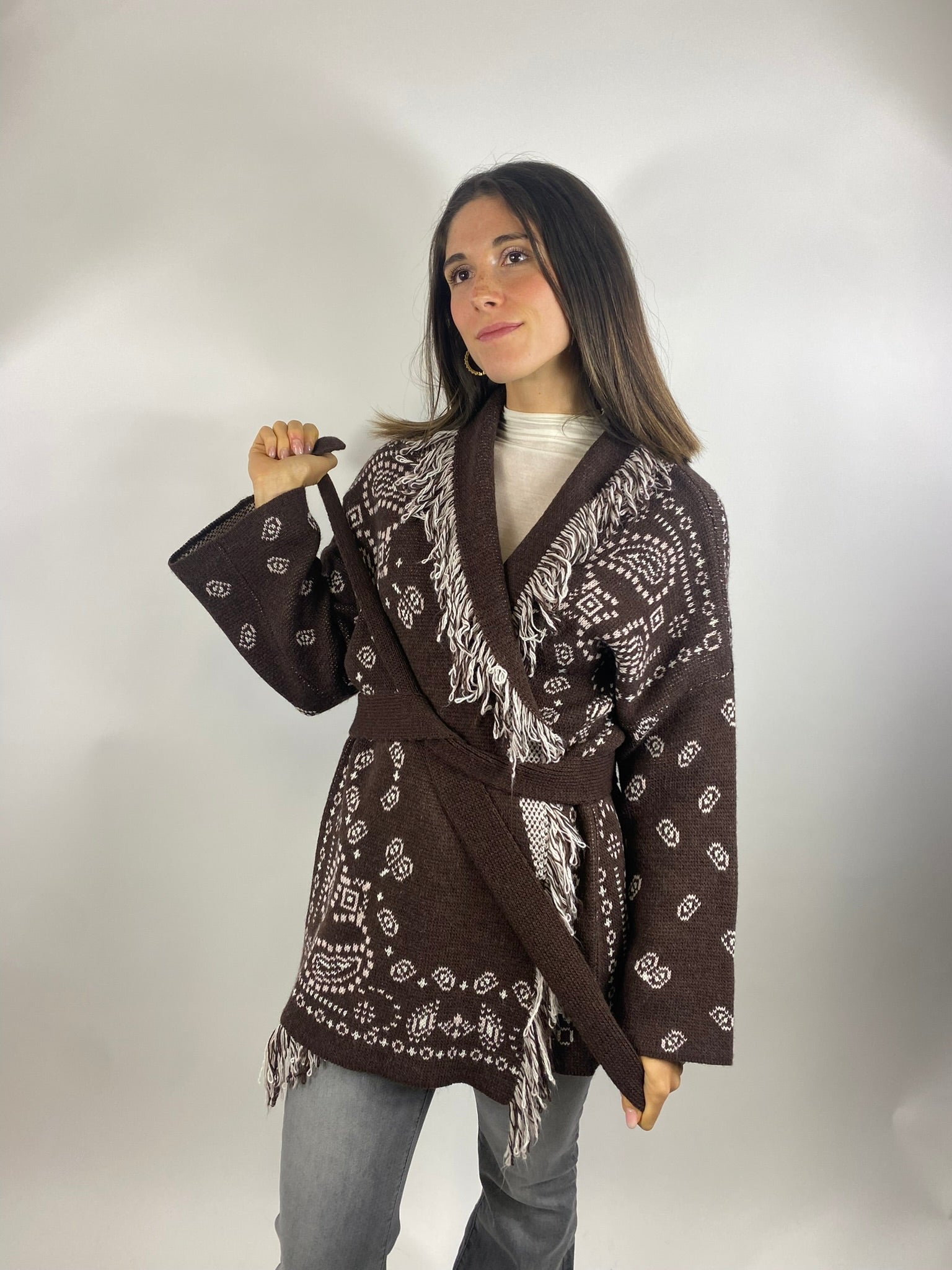 KIKISIX GIACCA KIMONO MARRONE CIPRIA