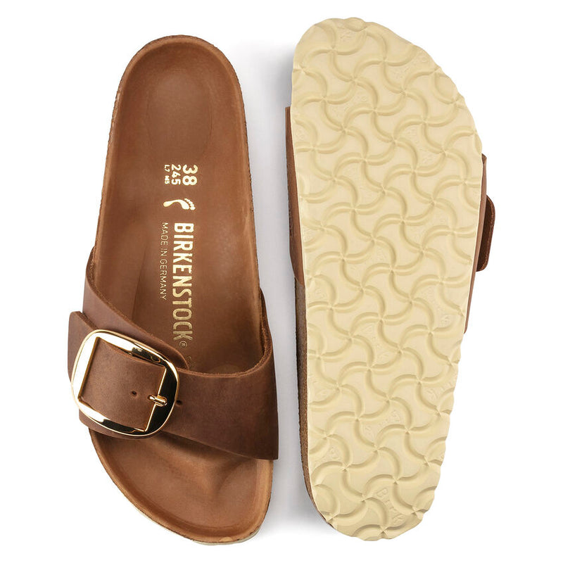 Birkenstock Ciabatta Donna Madrid big buckle pelle oliata cognac