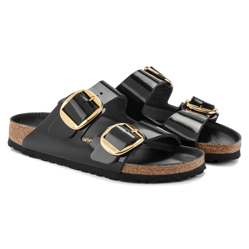 Birkenstock Ciabatta Donna Arizona big buckle nero lucida