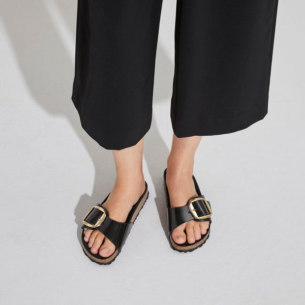 Birkenstock Ciabatta Donna Madrid big buckle nero lucido