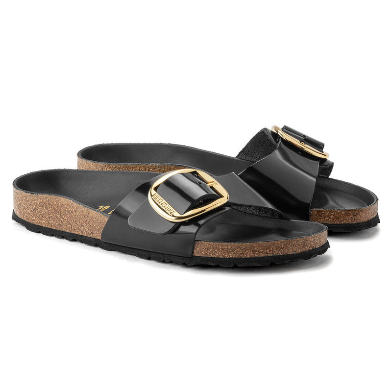 Birkenstock Ciabatta Donna Madrid big buckle nero lucido