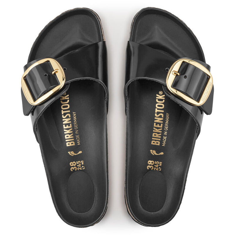 Birkenstock Ciabatta Donna Madrid big buckle nero lucido