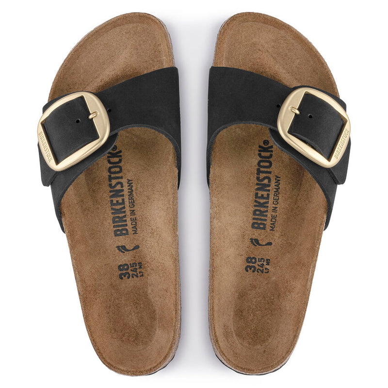 Birkenstock Ciabatta Donna Madrid big buckle nabuck nero