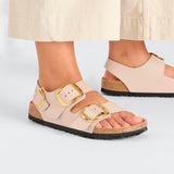 Birkenstock Sandalo Donna Milano big buckle shine new beige