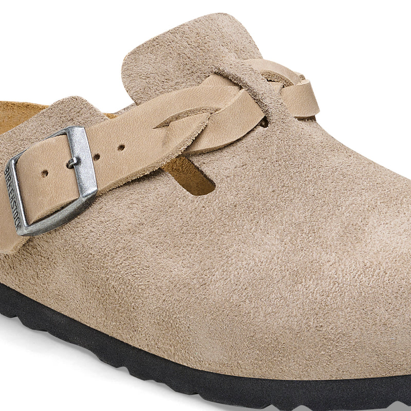 Birkenstock Sabot donna camoscio con treccia in pelle