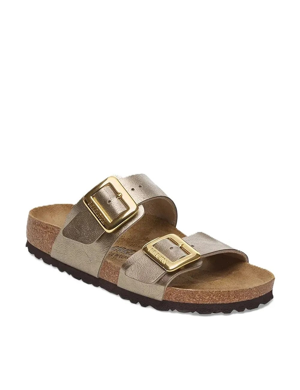 Birkenstock ciabatta donna due fasce birko flor taupe con fibbie cushion buckle