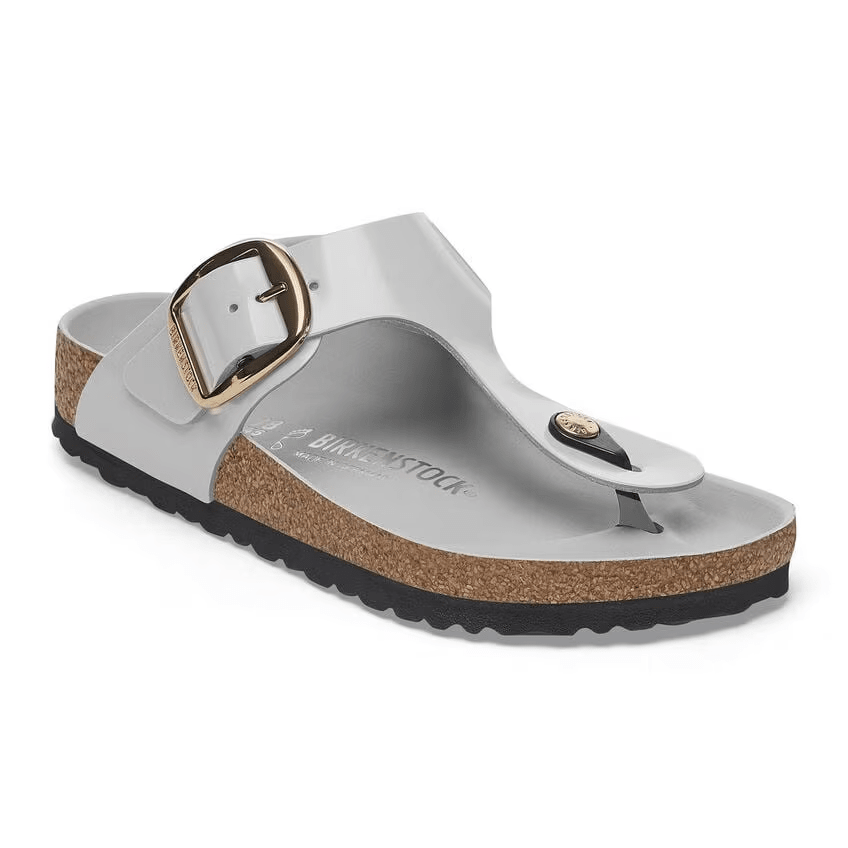 Birkenstock Ciabatta infradito donna pelle verniciata big buckle oro