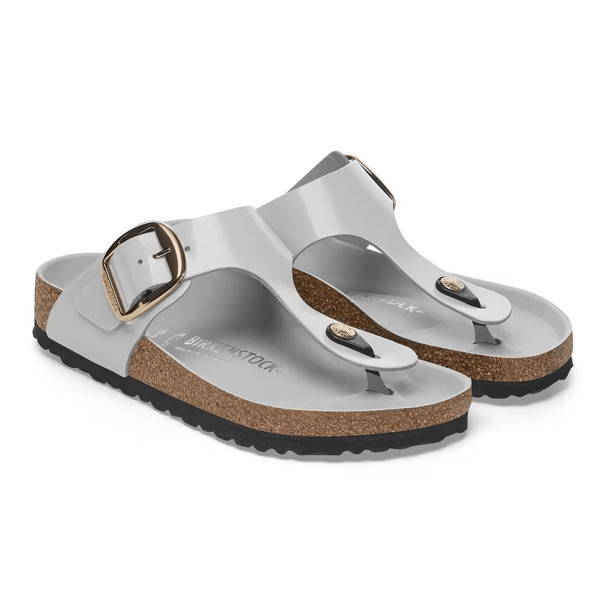 Birkenstock Ciabatta infradito donna pelle verniciata big buckle oro